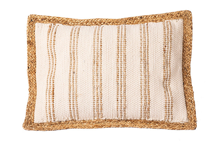 Coussin Chindi rayé Deco&Co blanc et jute L.60 x l.40 cm