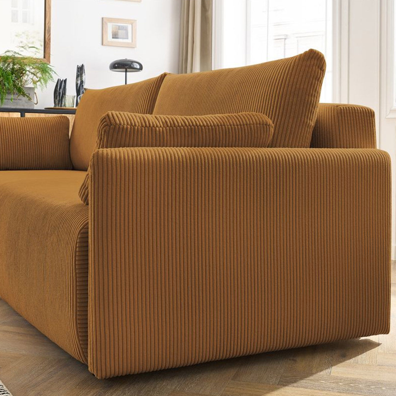 Bobochic Canapé convertible coffre marcel velours côtelé jaune  - 211x100x86 cm