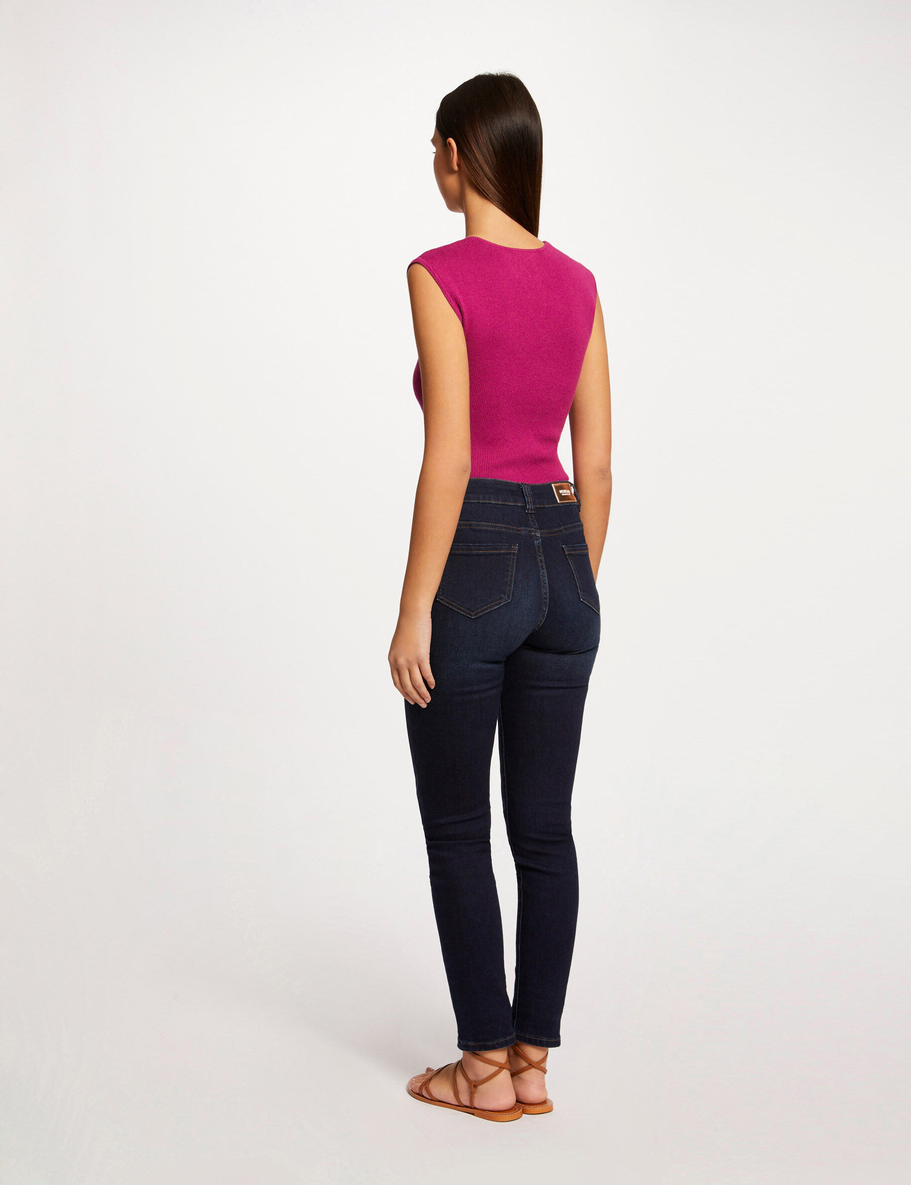 Pull manches courtes col détail bijou framboise femme - framboise