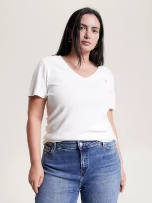 Camiseta slim de algodão orgânico com decote em V da Curve