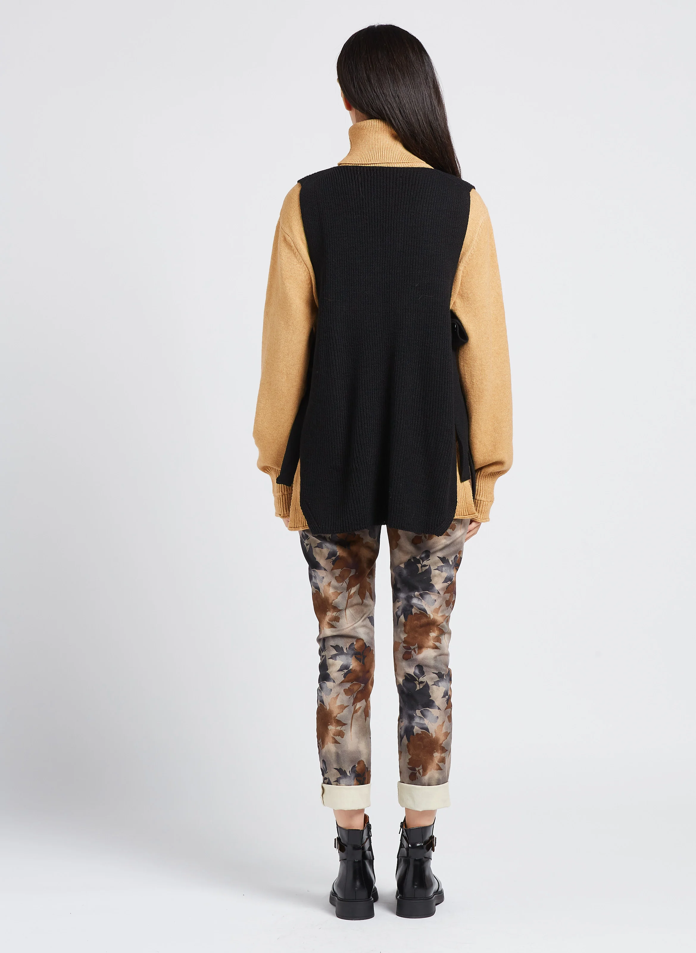 Pull col roulé droit en maille | Marron