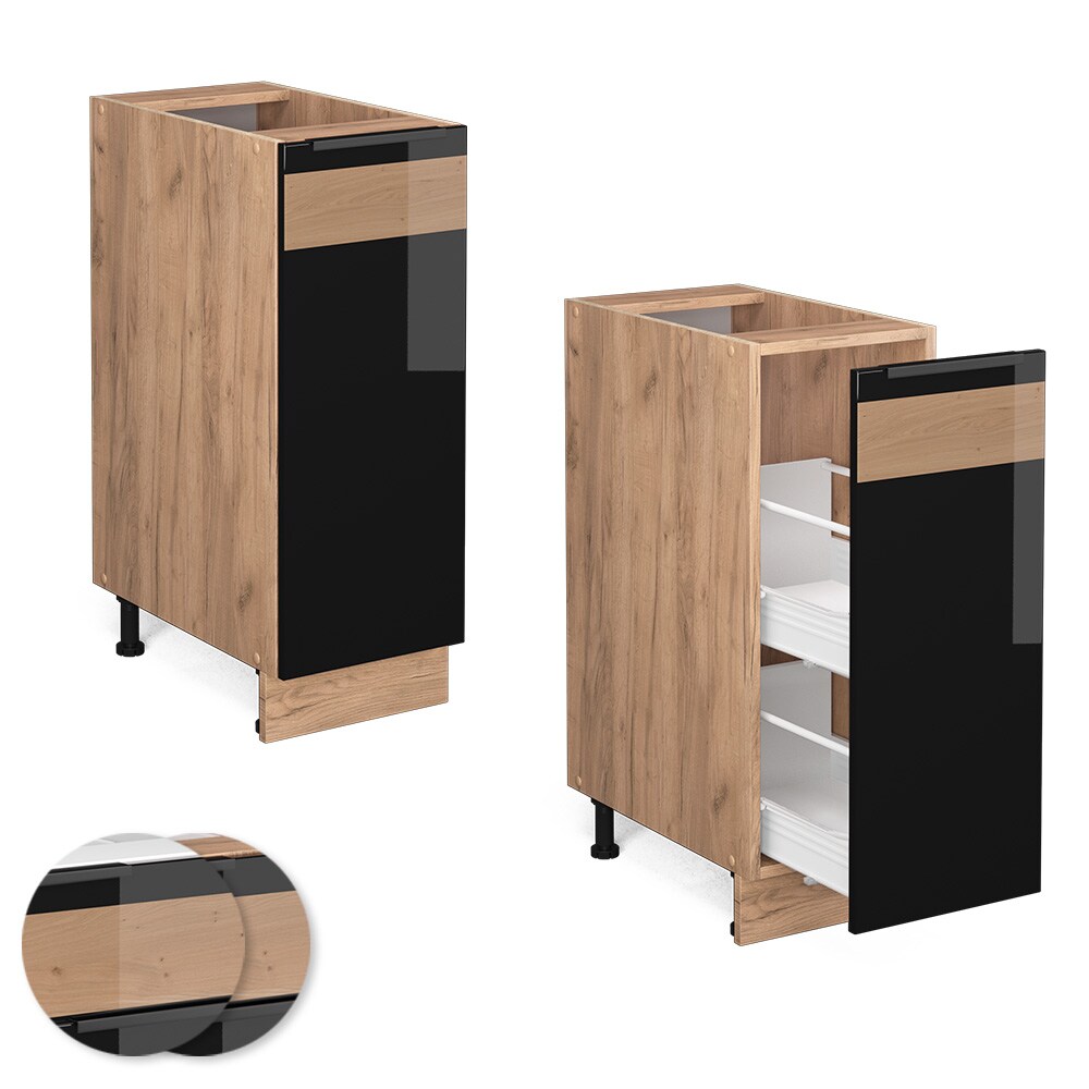 Vicco Apothekerunterschrank Küchenschrank Küchenmöbel Fame-Line Eiche Schwarz 30 cm modern Hochglanz