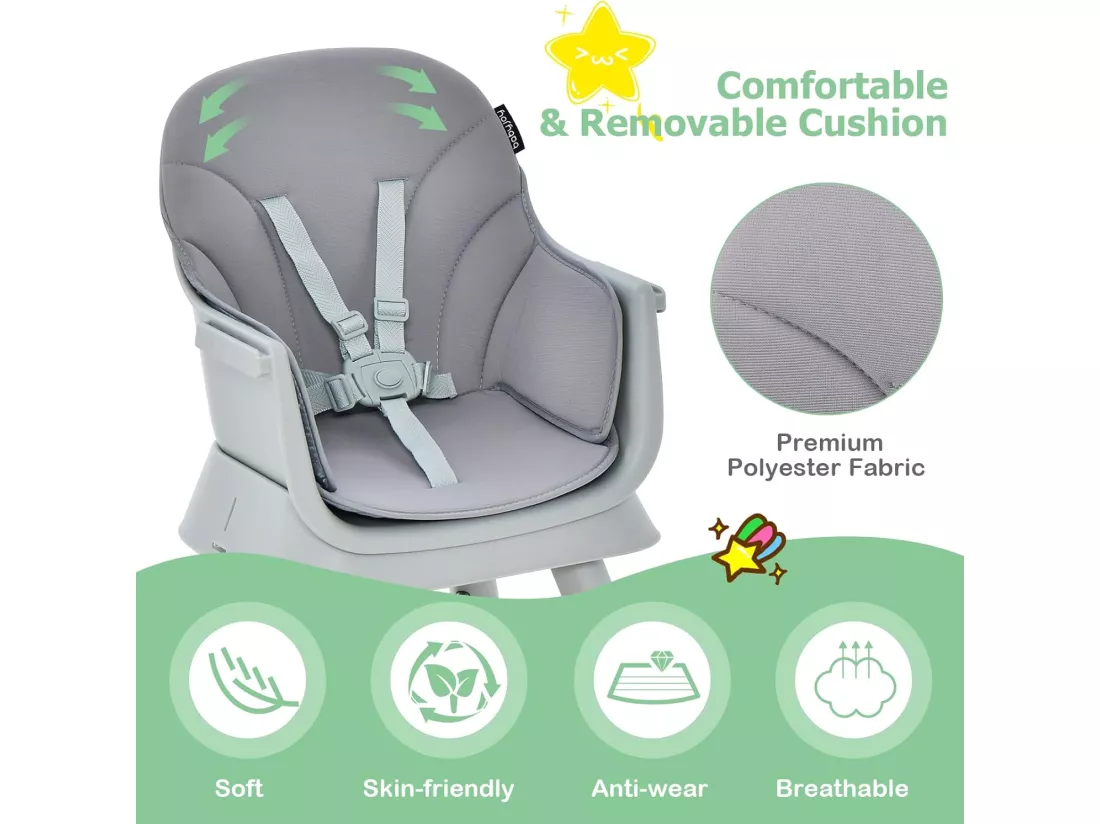 Chaise Haute Bébé Evolutive 6 en 1 avec Plateau Blocs de Construction Amovible Harnais à 5 Points,Charge 25kg,6-36 Mois Gris