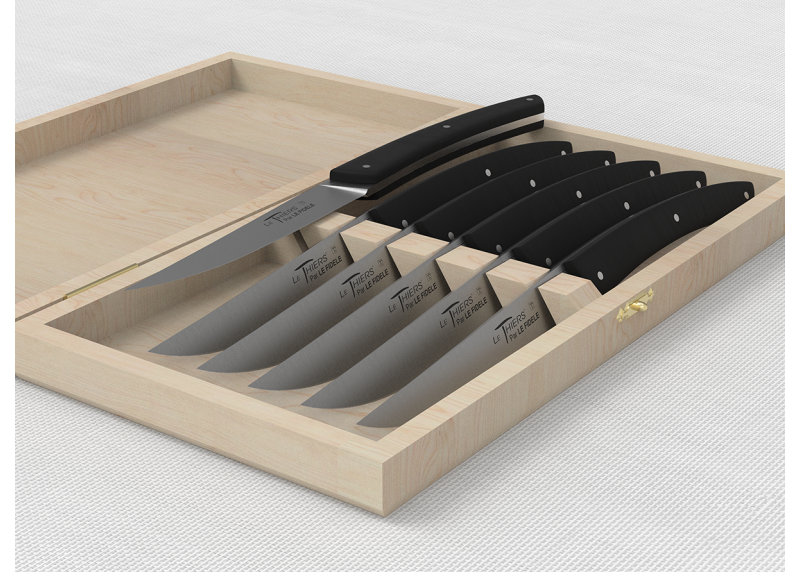 Service de 6 couteaux de table LE THIERS® avec un manche en bois d'ébène et lame en acier inoxydable