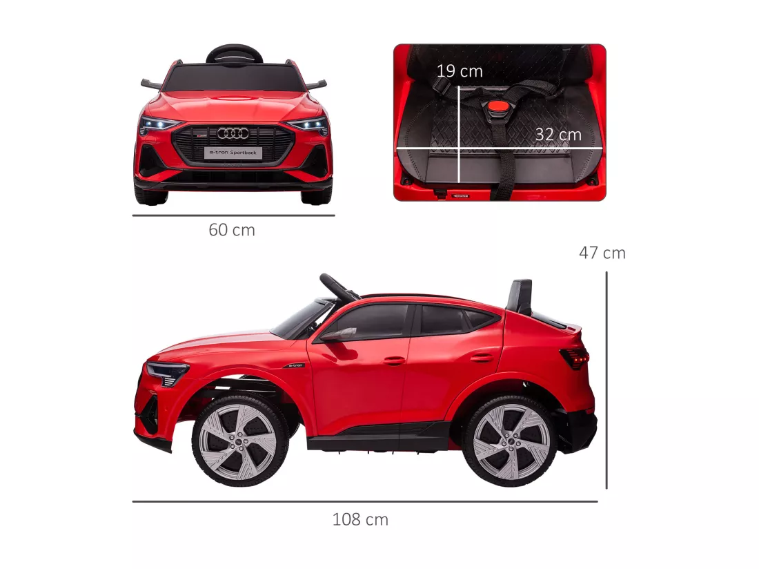 Voiture véhicule électrique enfant e-tron Sportback S line 12 V - V. max. 8 Km/h - effets sonores, lumineux - télécommande, port USB, MP3 - rouge