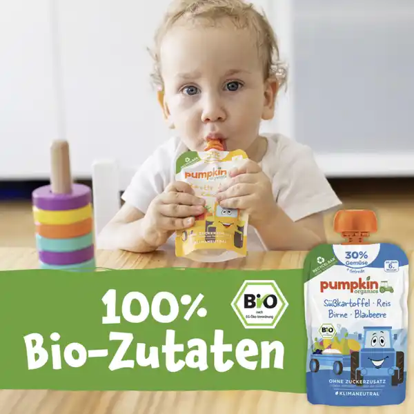 Bio Quetschie mit Süßkartoffel, Reis, Birne & Blaubeere