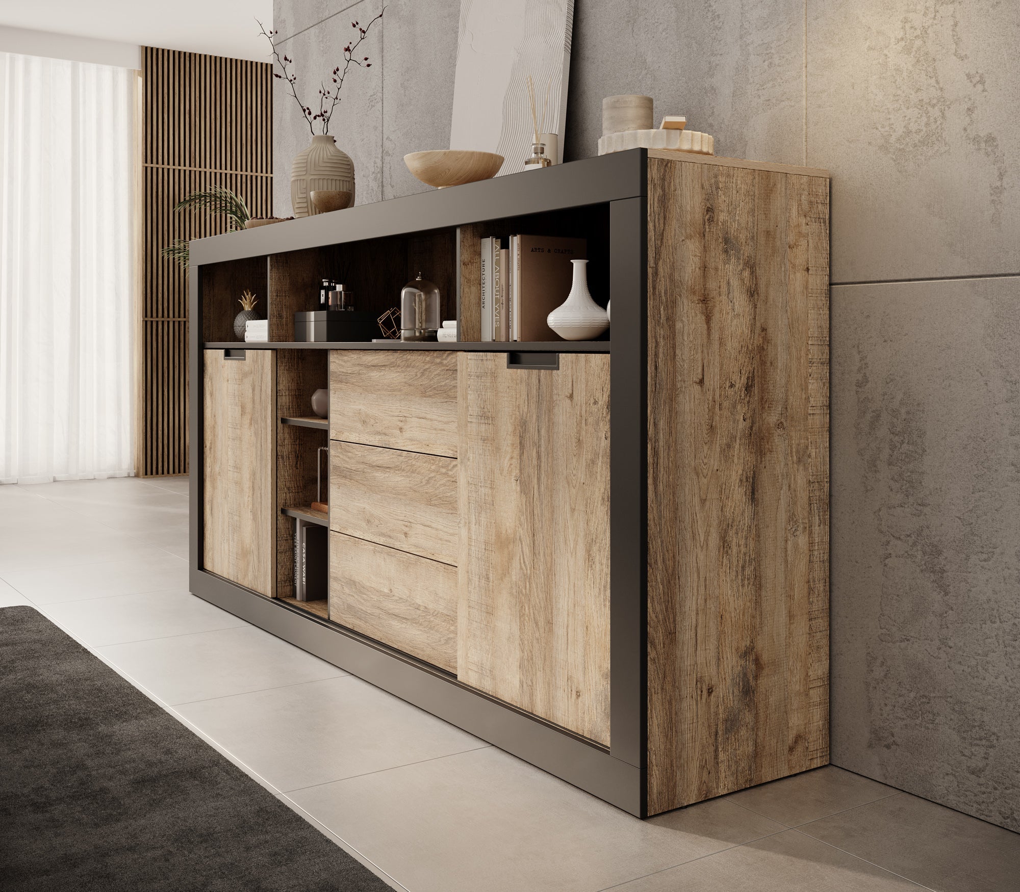Meubella - Dressoir Trinidad 2 - Eiken - 220 cm