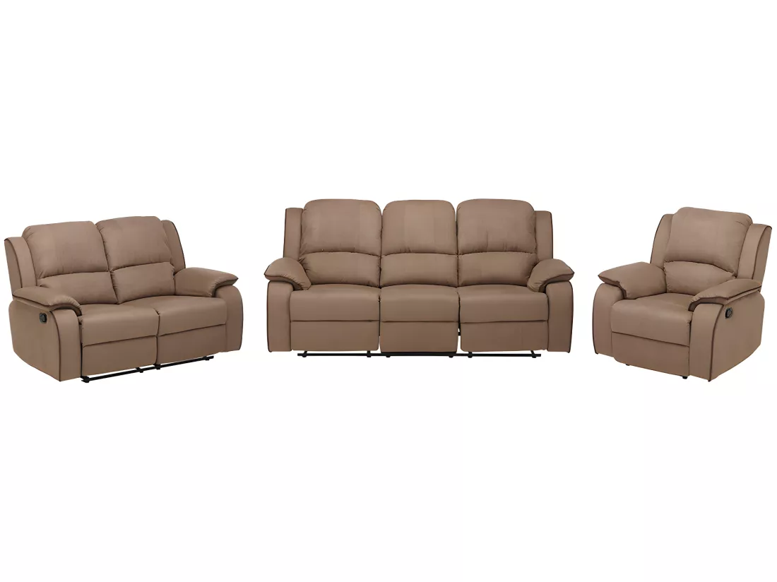 Canapés 3 places 2 places et un fauteuil relax en microfibre HERNANI - Taupe