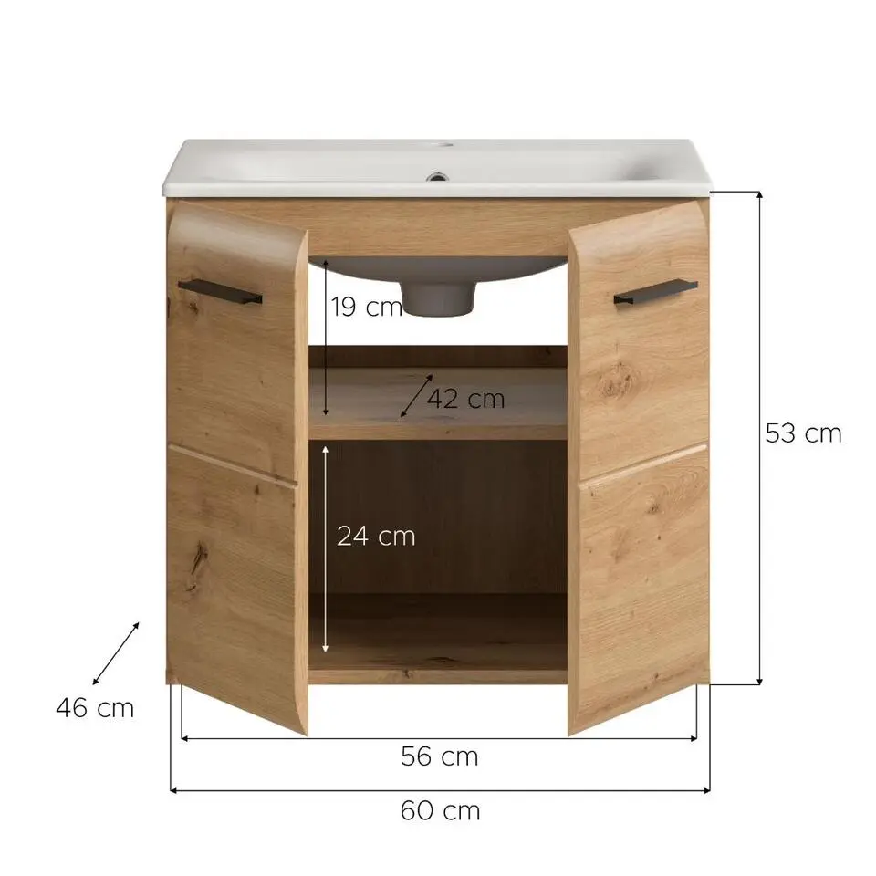 Hioshop Ice wastafel inclusief was 2 deuren eiken decor