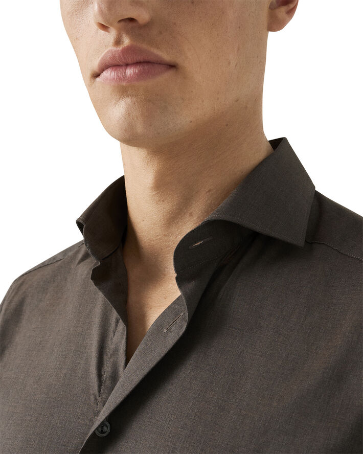 ETON Slim Fit Dark Brown Herringbone Wrinkle Free Flannel Shirt Mørkebrun