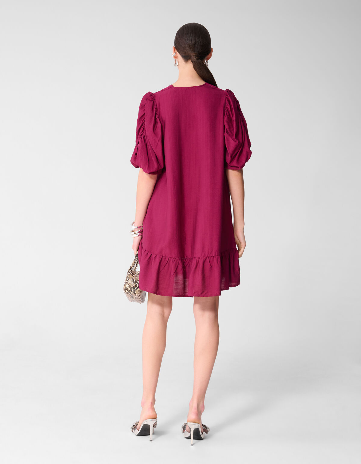 Puffy Sleeve Mini Jurk Paars