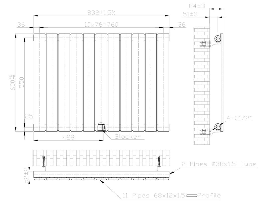 Eastbrook Warrington paneelradiator type 10 85x60cm 728W wit glans