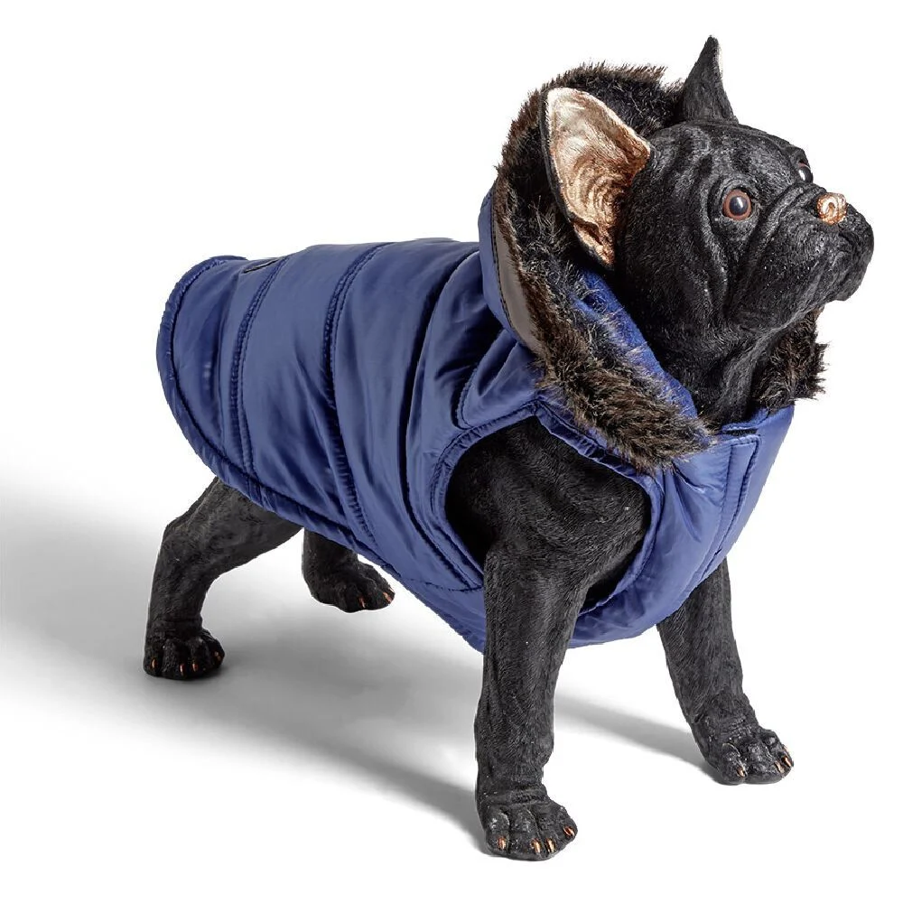 Doudoune pour chien à capuche avec fourrure bleu - Taille L