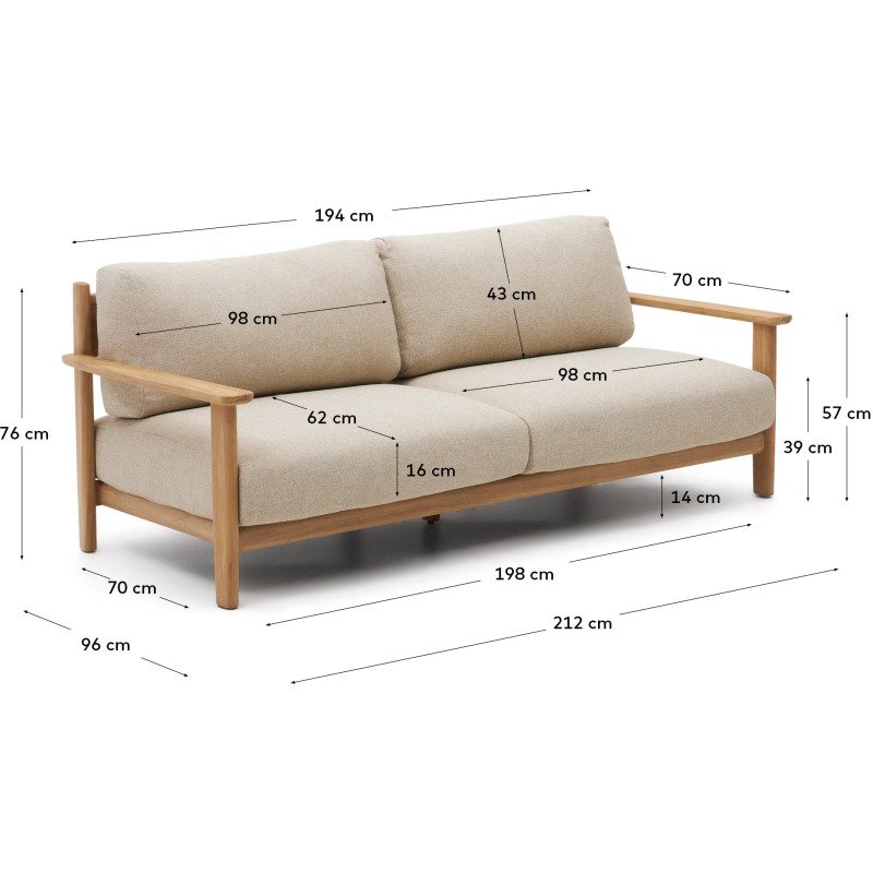 Canapé Tirant 3 places en bois de teck 212 cm