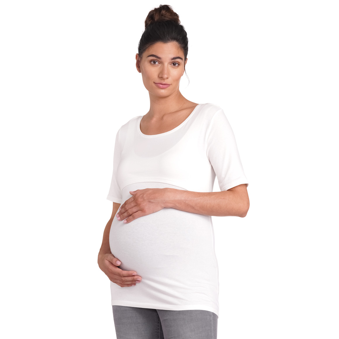 Gina Mama Damen Umstands-T-Shirt mit Stillfunktion weiss