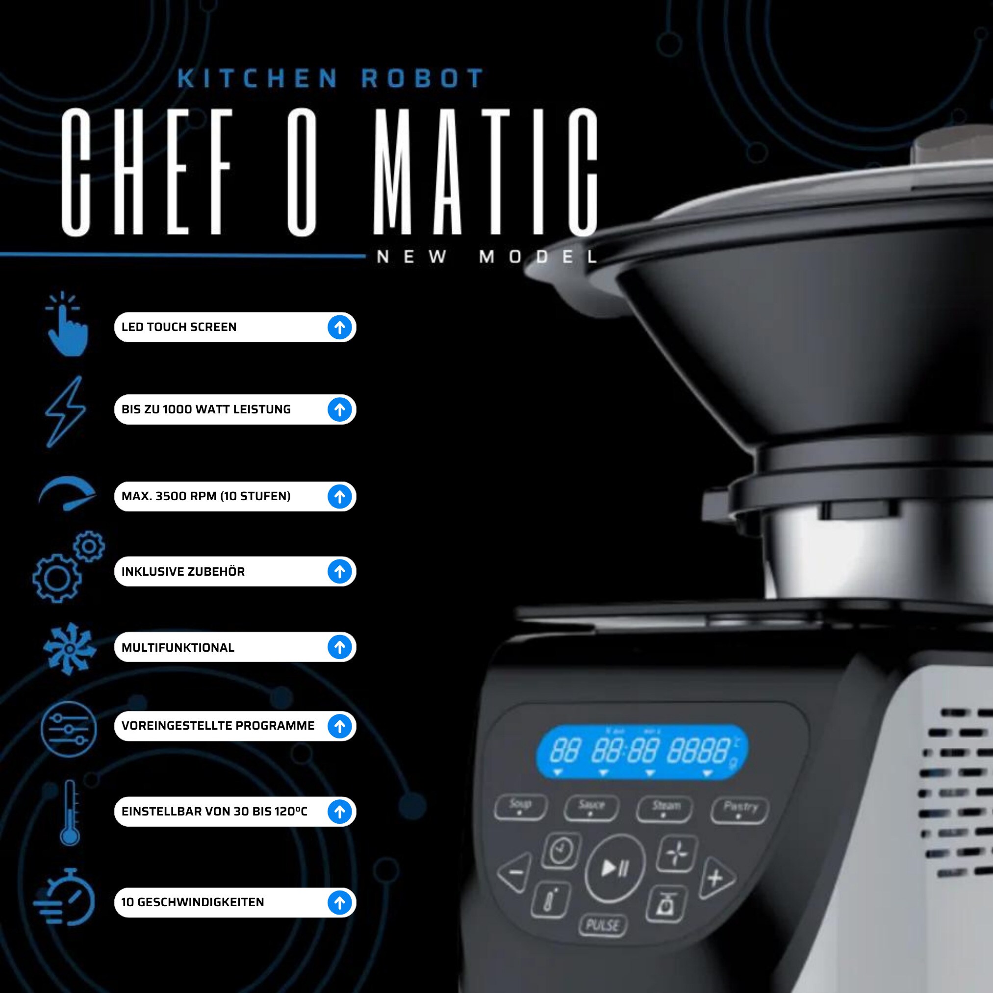 Best Direct® Küchenmaschine mit Kochfunktion - Mixer - Dampfgarer Chef O Matic Kitchen Robot