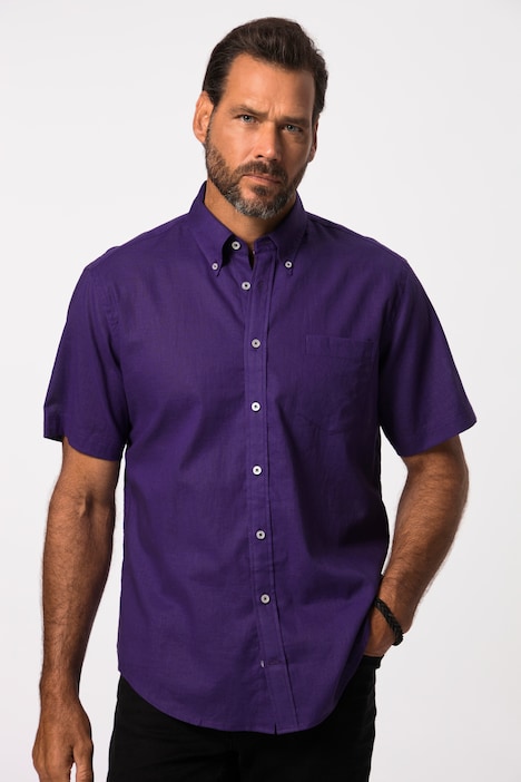 Leinenmix-Hemd, Halbarm, Buttondown-Kragen, Modern Fit