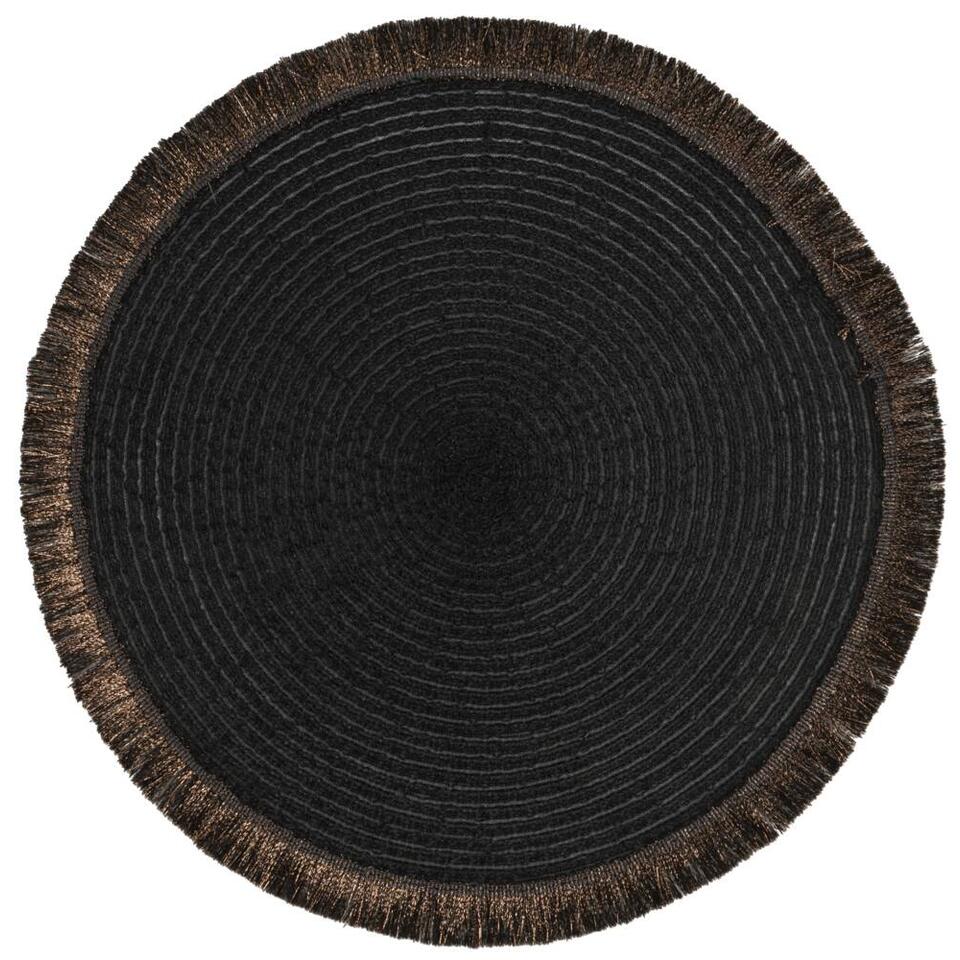 Placemat Zoë met franjes - zwart - Ø35 cm