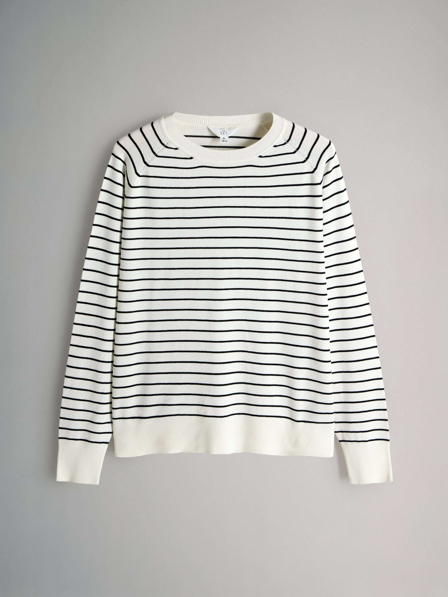 Zwart/Antraciet/Grijs/Zwart & Crème Strepen - The Set Fine Knit Crew Neck Jumpers