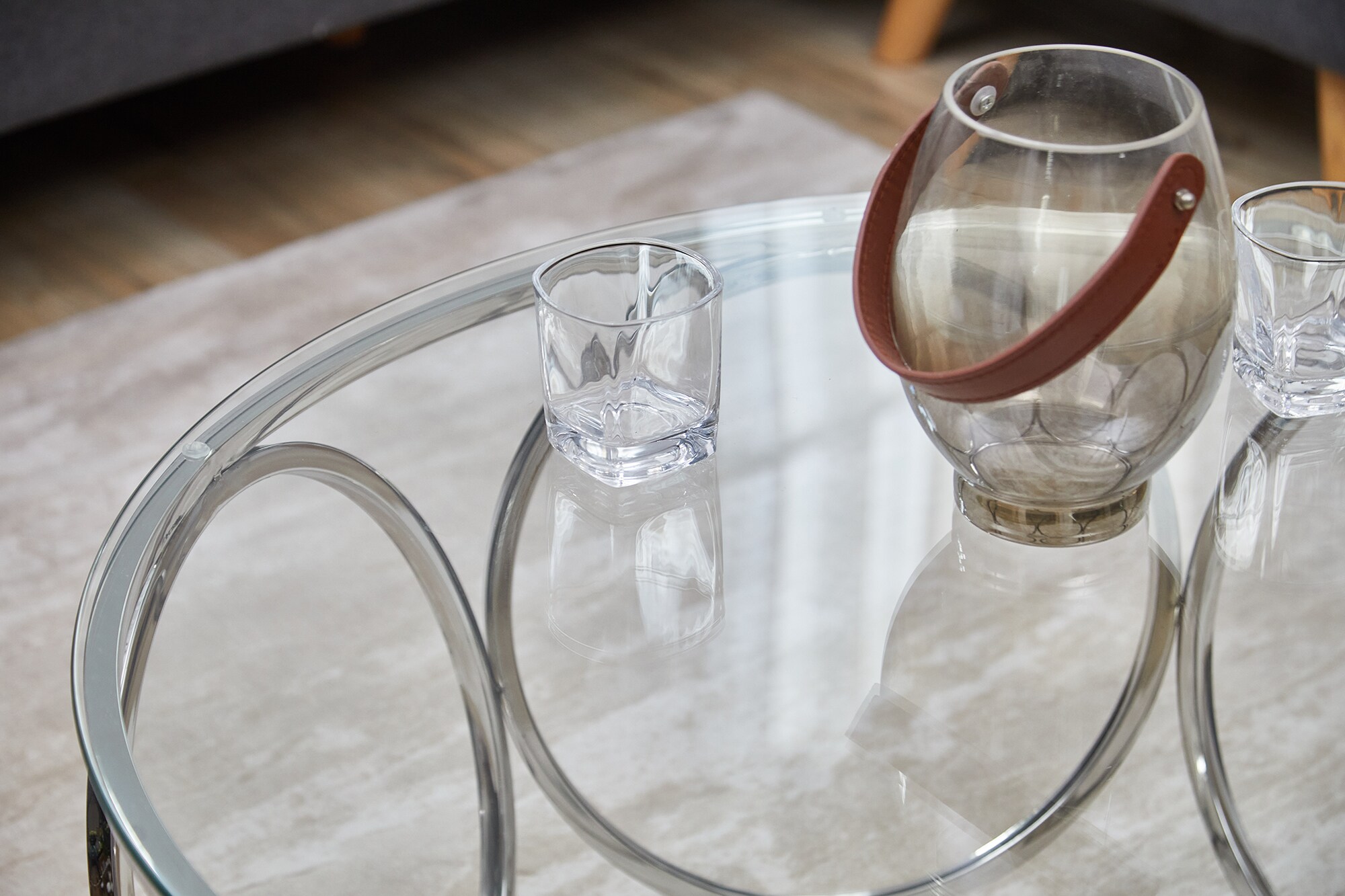 Couchtisch Ø 80 cm silber Glastisch Beistelltisch Sofatisch Wohnzimmertisch