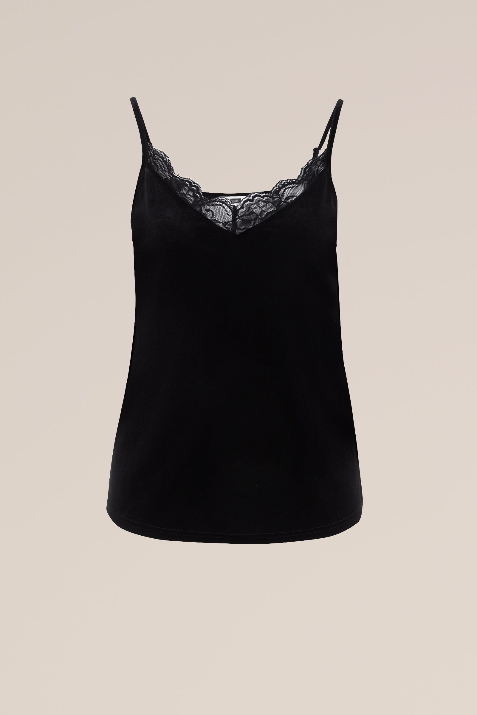 velvet singlet met kant WE Fashion Zwart