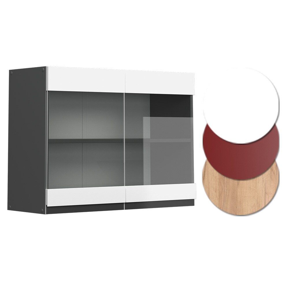 Vicco Glashängeschrank Küchenschrank Küchenmöbel R-Line J-Shape Anthrazit Weiß 80 cm modern