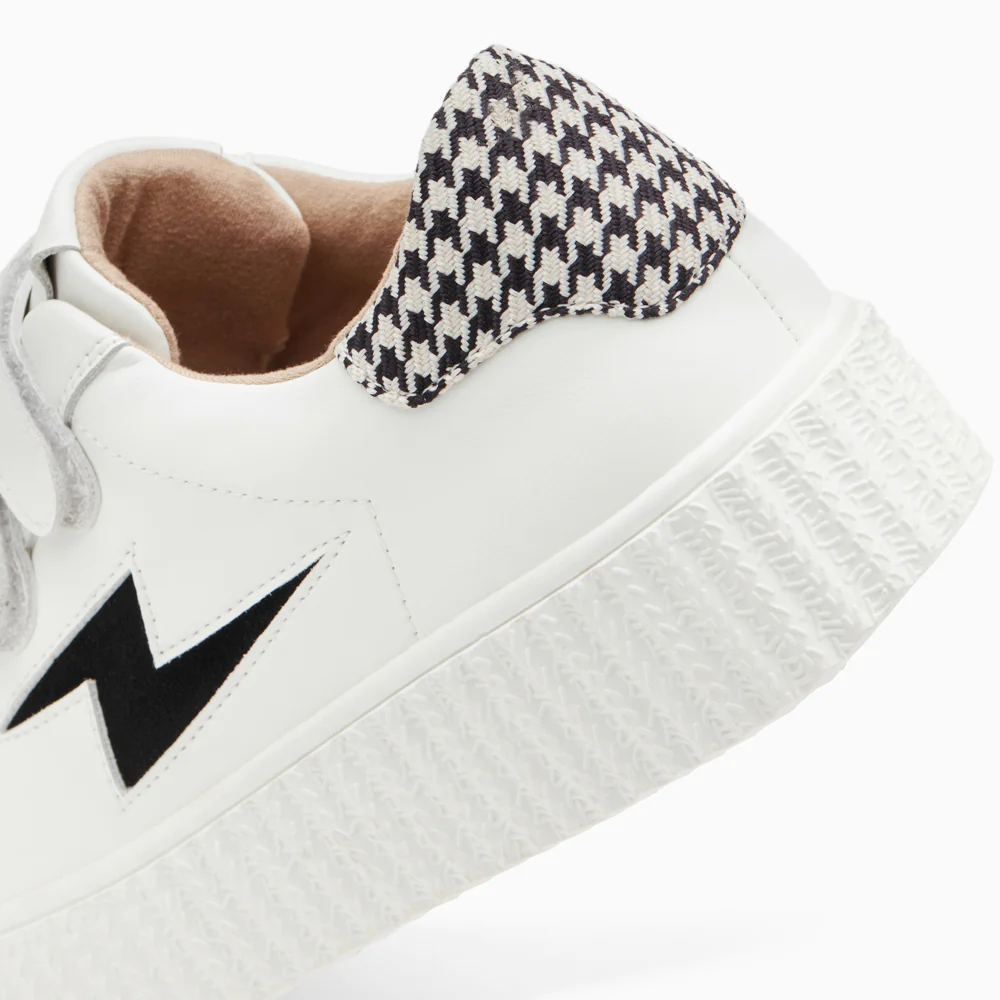 Sneakers-Baskets éclair Sansa blanc et noir pied-de-poule à scratchs