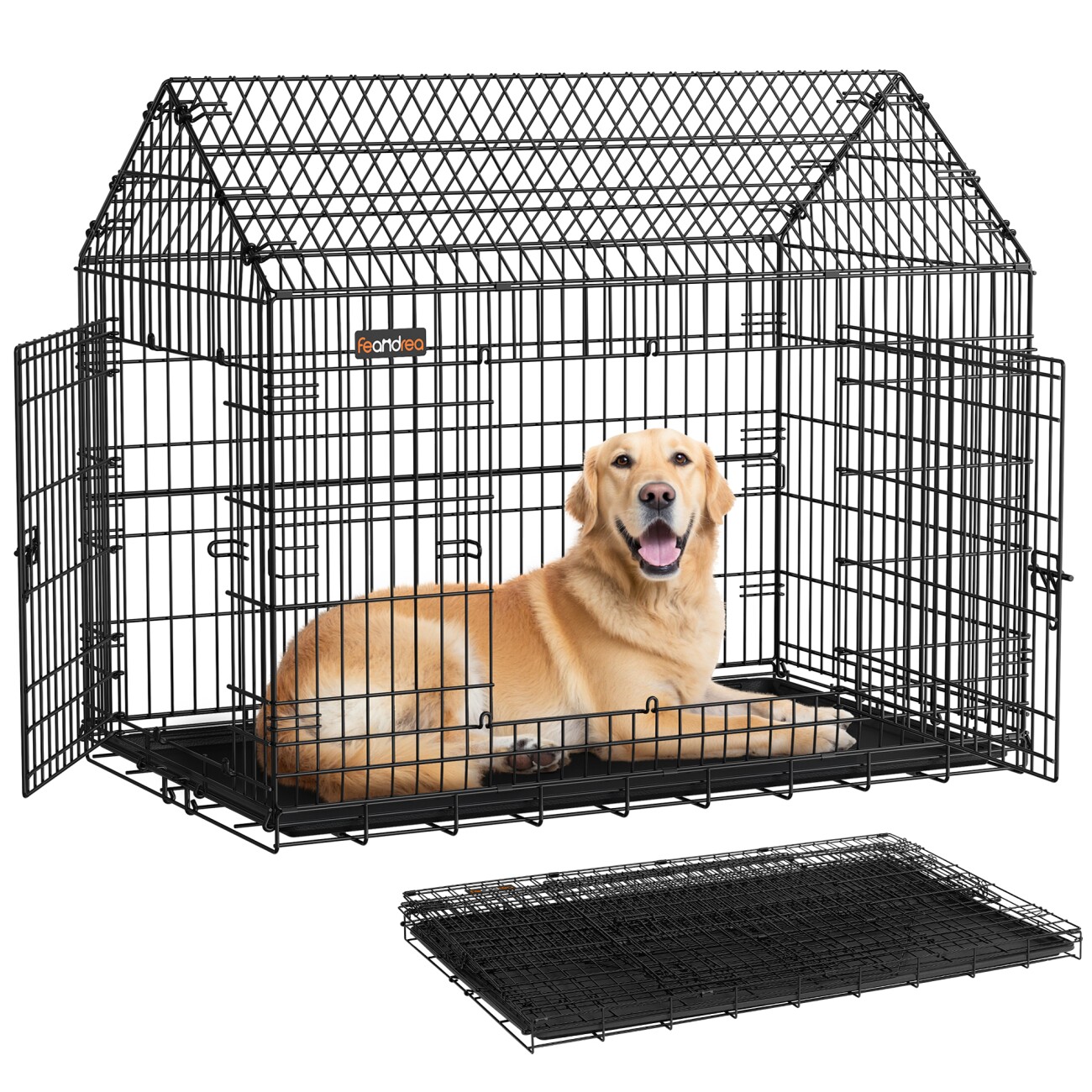 FEANDREA Hundekäfig faltbar mit DoppeltürXXL 120 x 72,5 x 109 cm