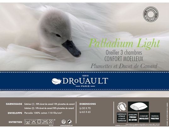 DROUAULT - Oreiller carré Palladium moelleux naturel 65x65cm