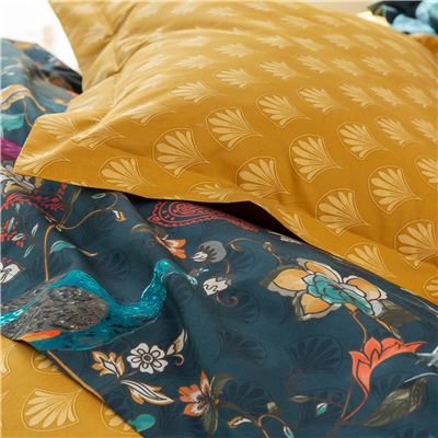 Linge de lit percale motif fleurs et paons - BECQUET CRÉATION