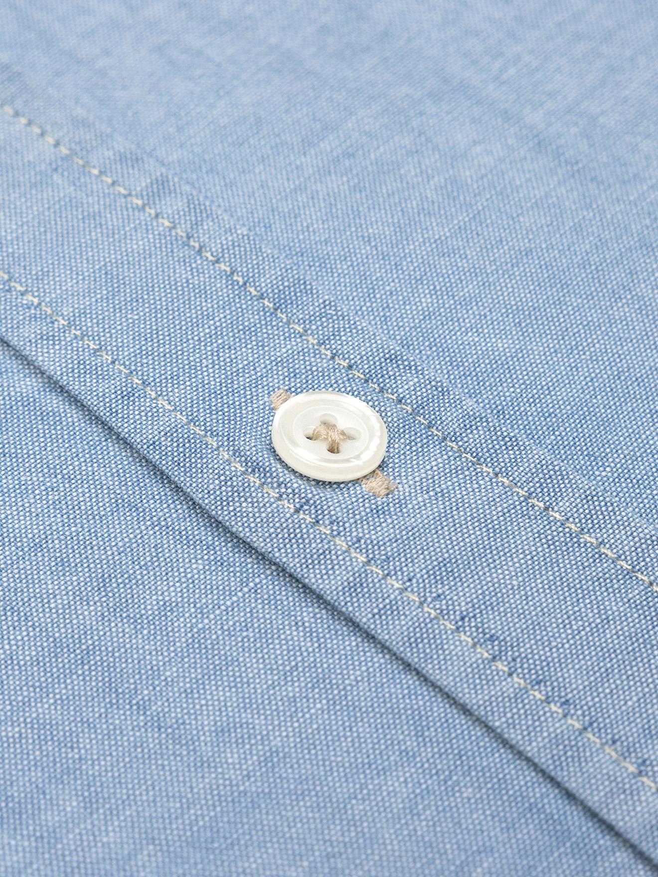 Chemise cintrée en chambray ciel - Col Boutonné