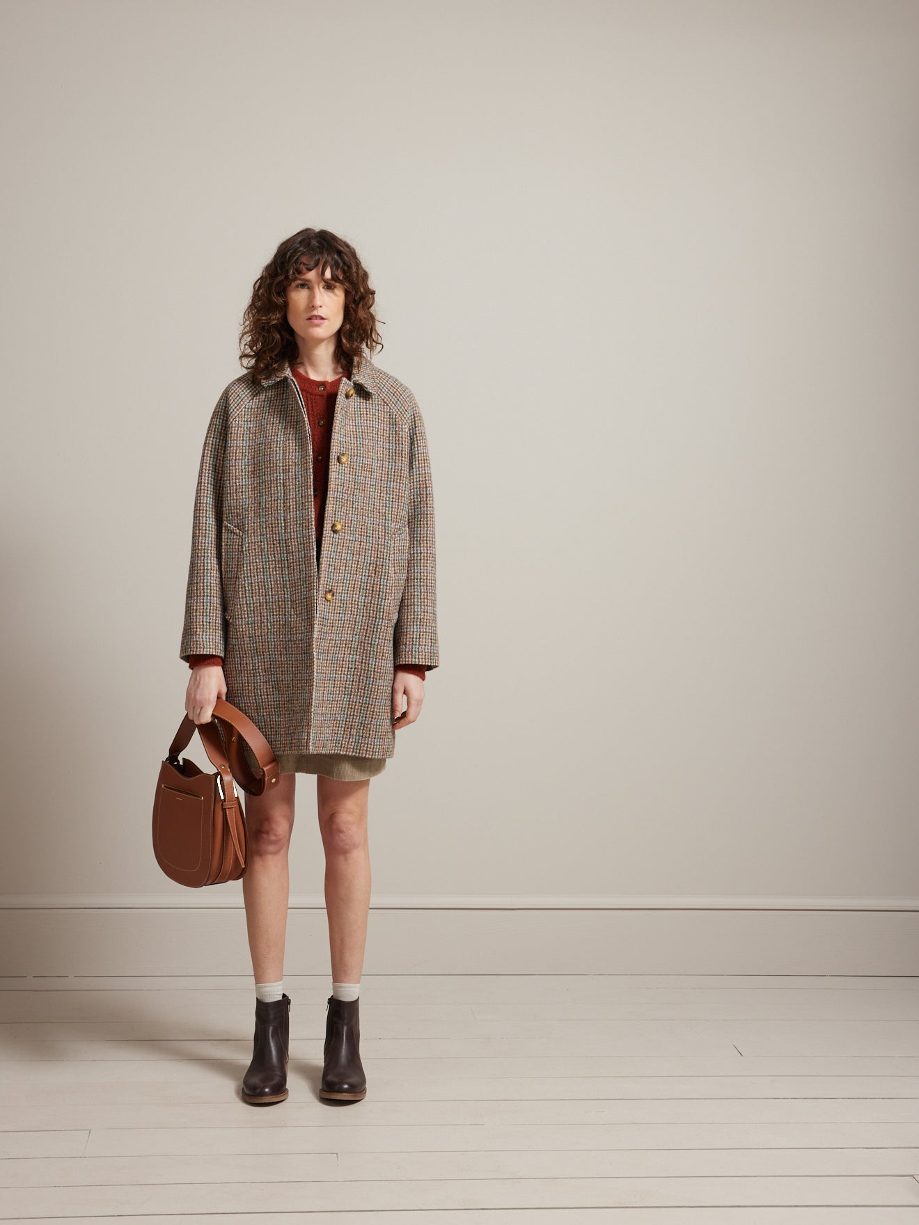 Manteau lainage pied-de-poule femme