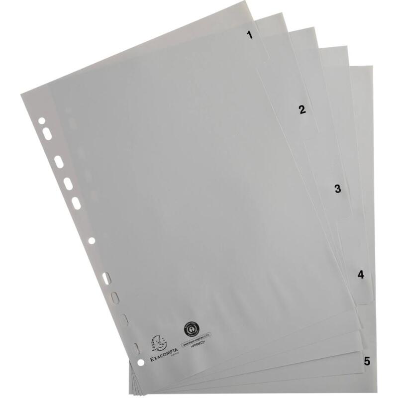 Intercalaires imprimés numériques PP gris recyclé - 5 positions - A4 - Gris
