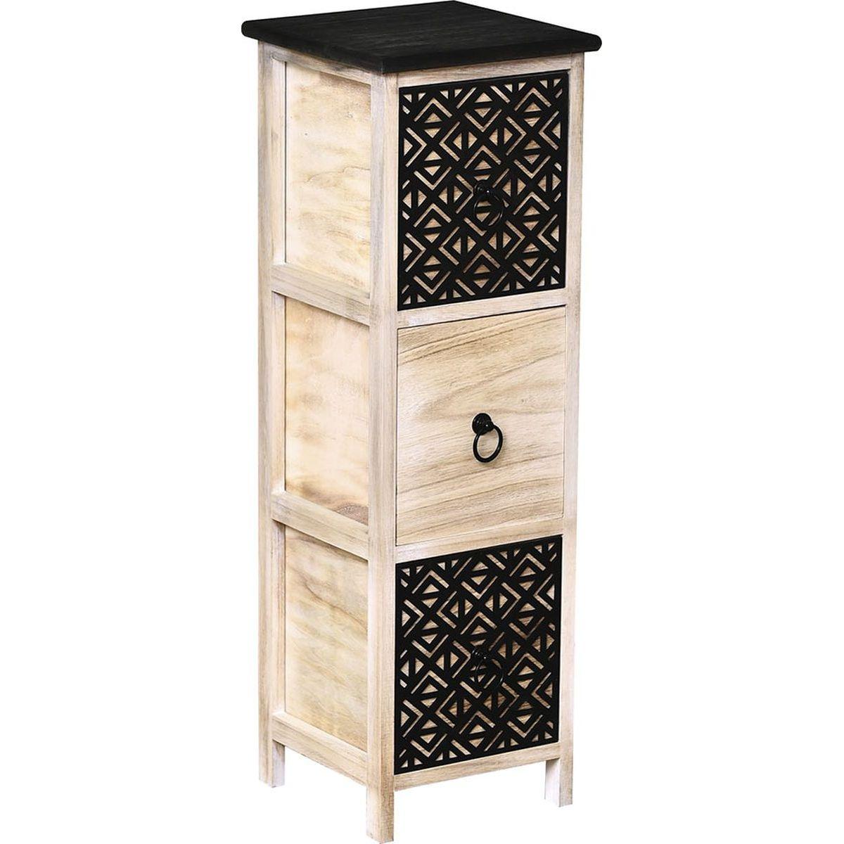 MEUBLE MDF PAULOWNIA NATUREL 3 TIROIRS POIGNEES METAL RONDE