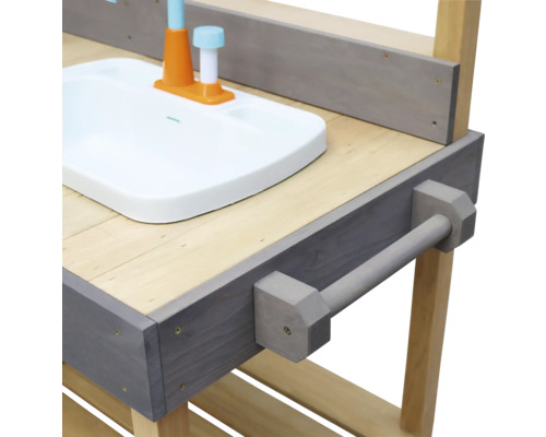 Grote houten zand- en waterspeelkeuken, grijs