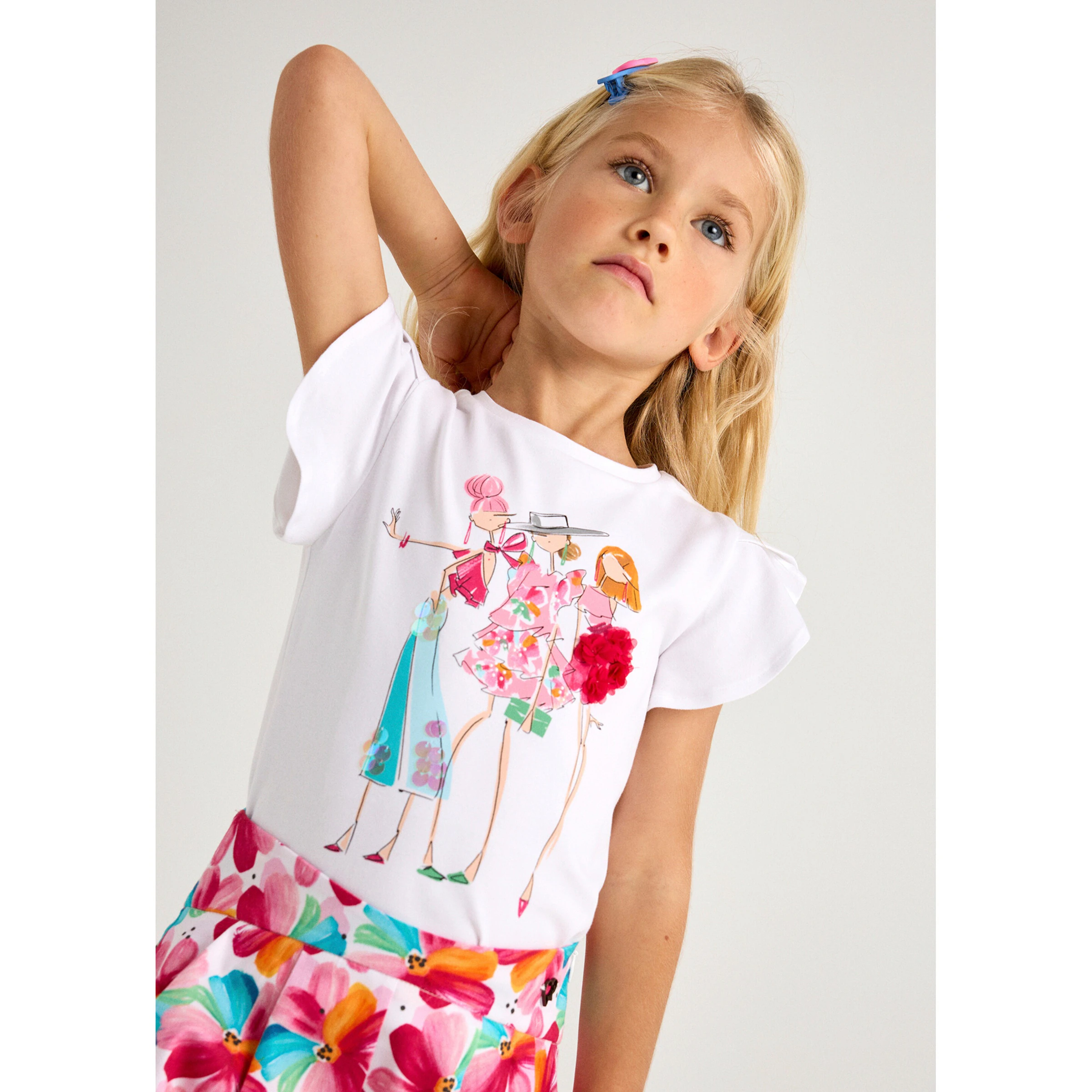 Mayoral T-Shirt Mädchen Pailletten Tüll weiß/bunt