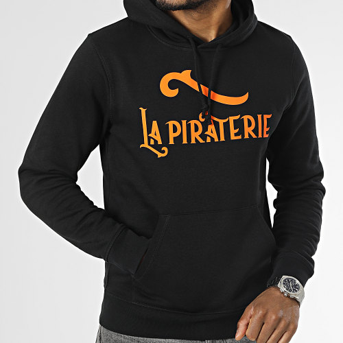 Sweat Capuche Logo Noir Orange