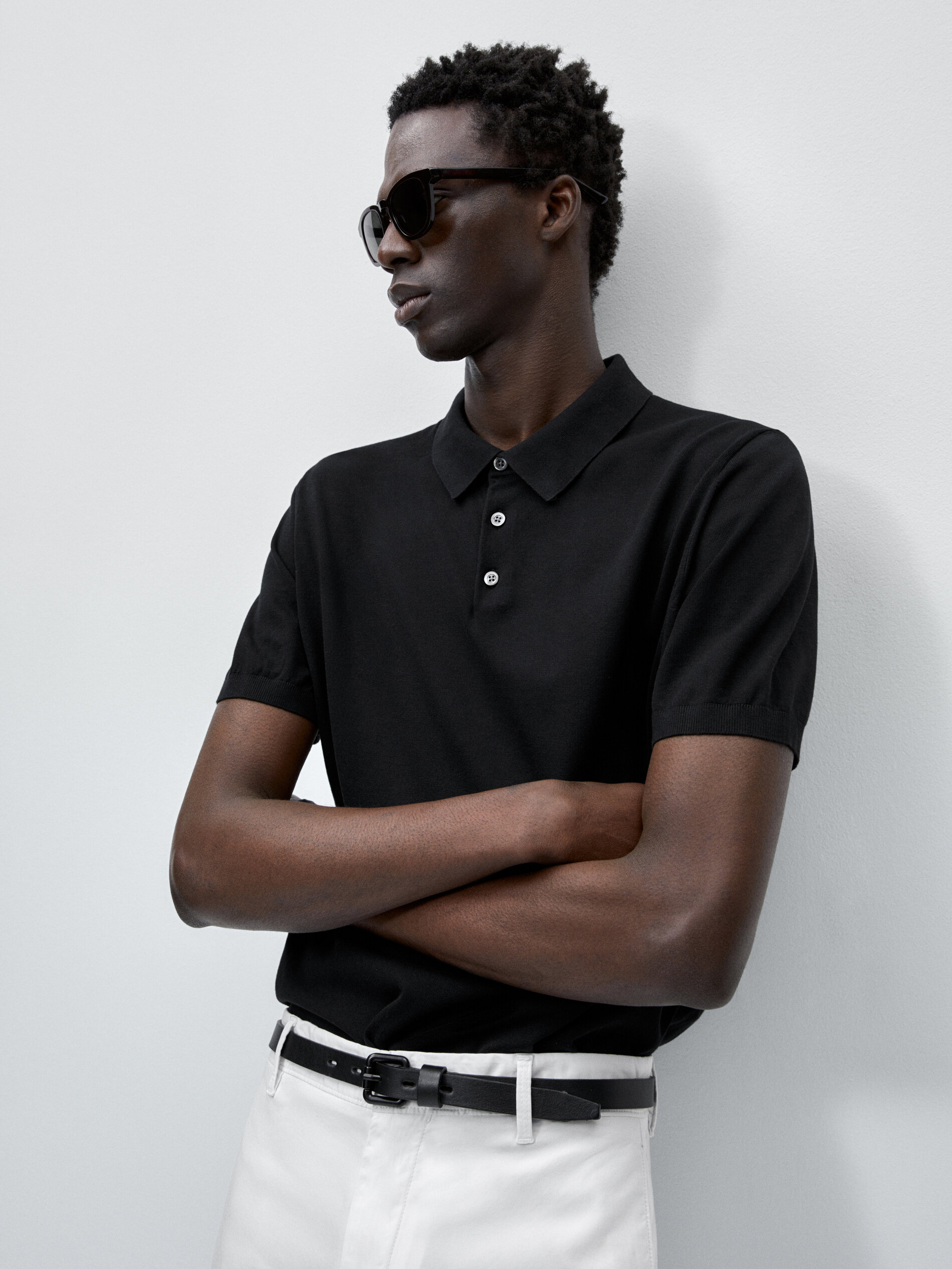 Camisa polo de algodão de manga curta - PRETA