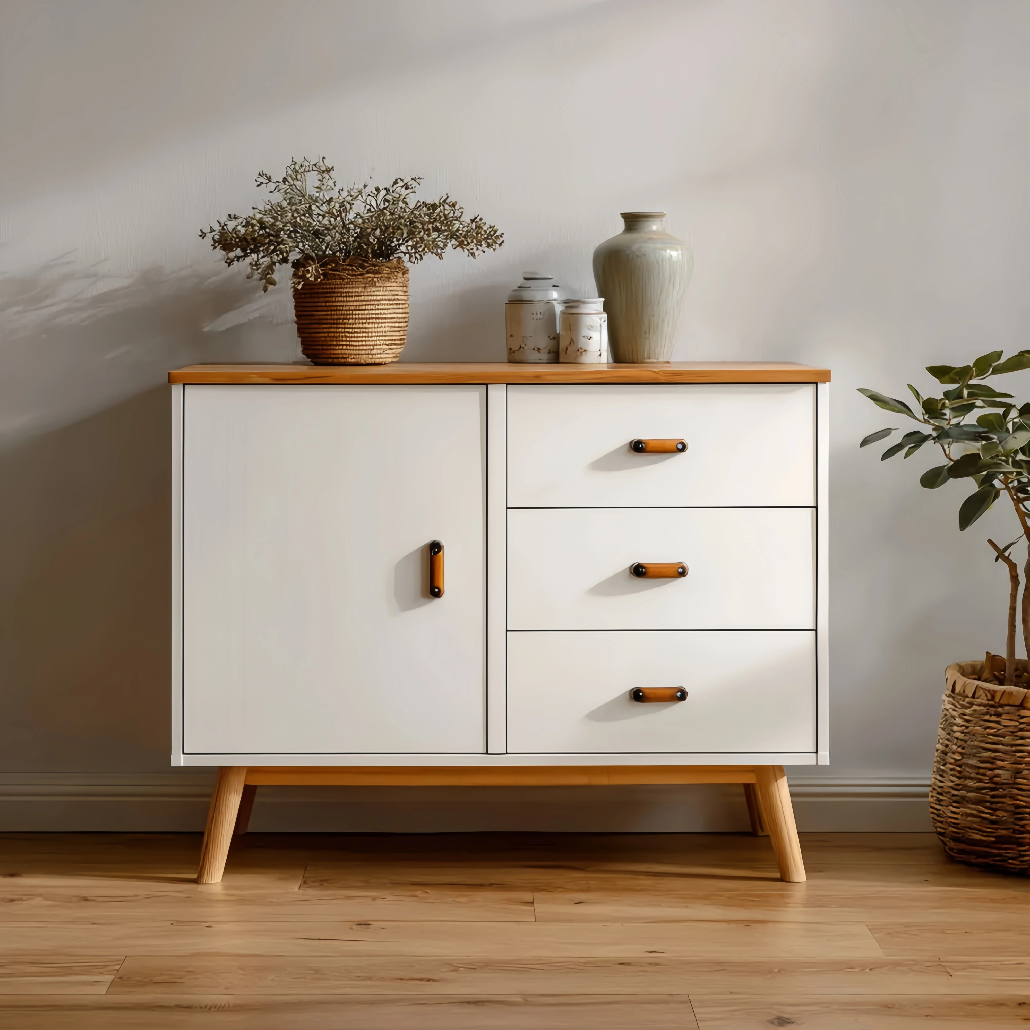 Aufbewahrungsschrank Holz 80x35x78 cm – Weiß/Holz – Skandinavisches De