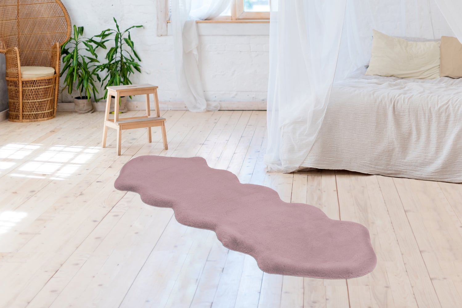 Silkara hoogpolig tapijt, paars, 35 mm, effen, handgetuft, 60 x 180 cm