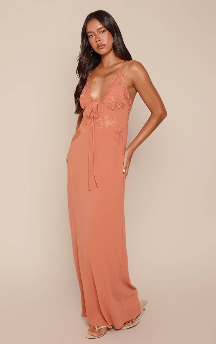 Orange Robe Longue Abricot Dos Nu Avec Détail En Dentelle