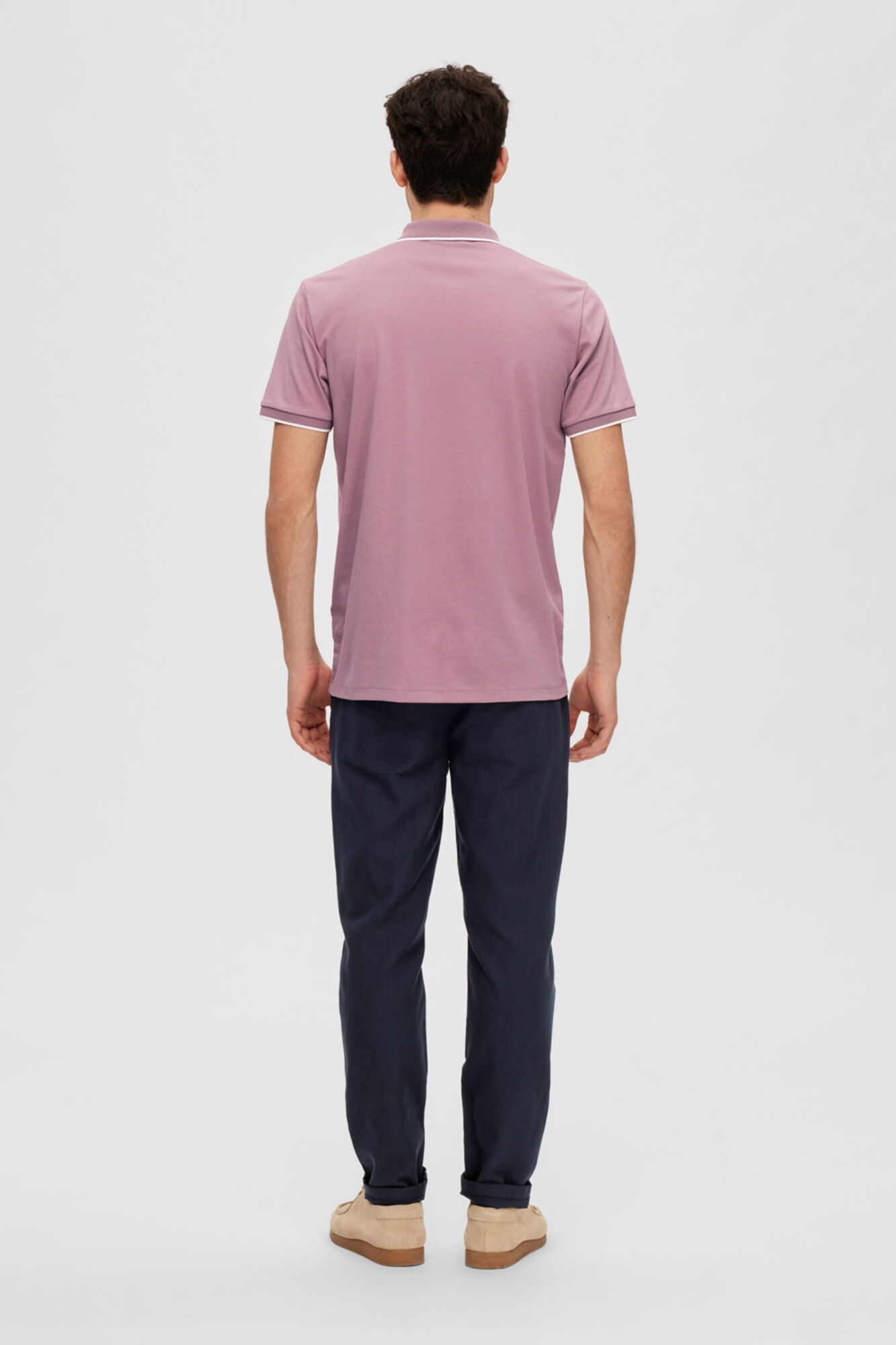 Camisa polo de manga curta com zíper em algodão orgânico. - Lilás