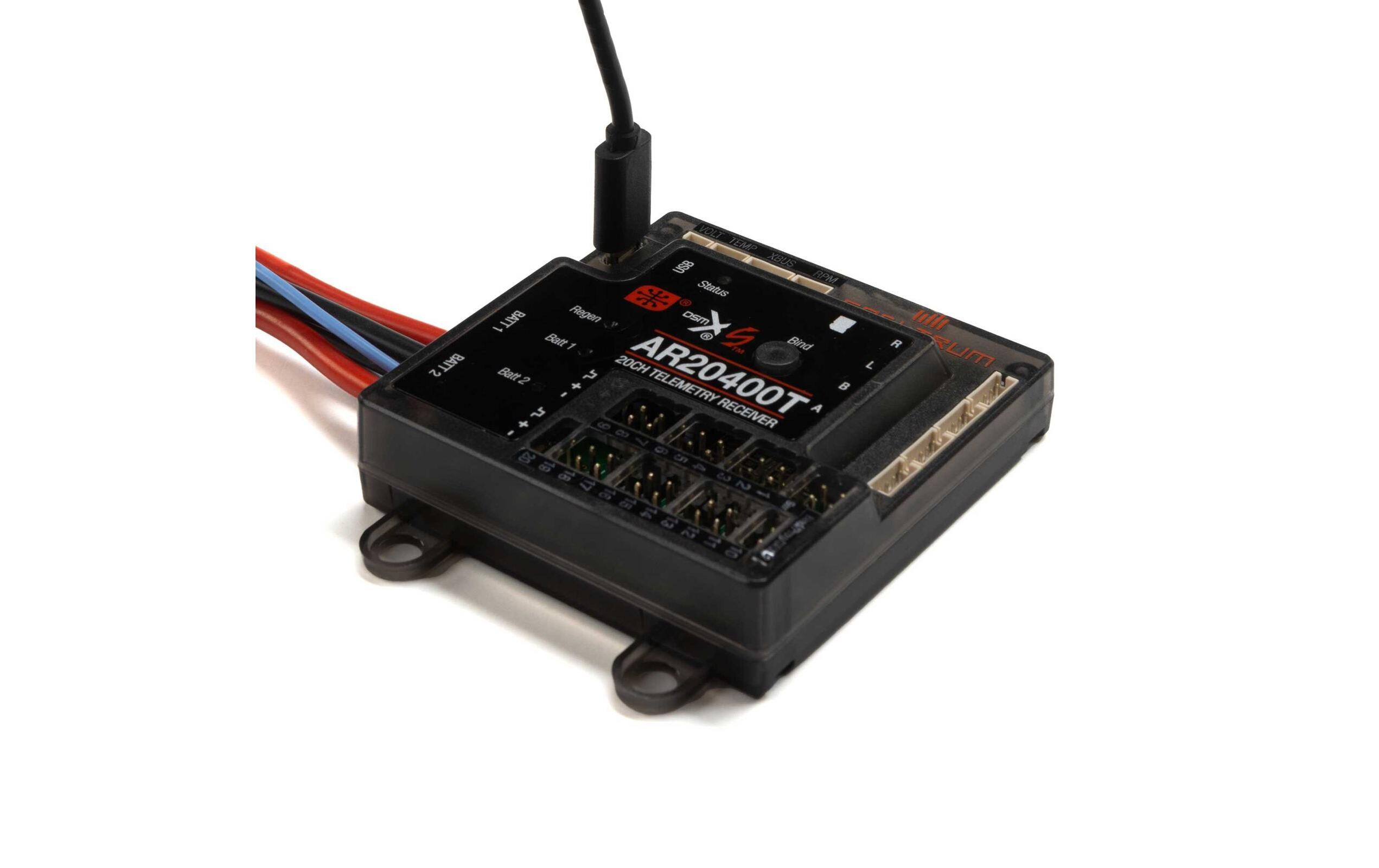 Empfänger AR20400T Powersafe 20-Kanal DSMX<br>Telemetriefähiger Empfänger mit Akkuweiche und 3 Satellitenempfänger