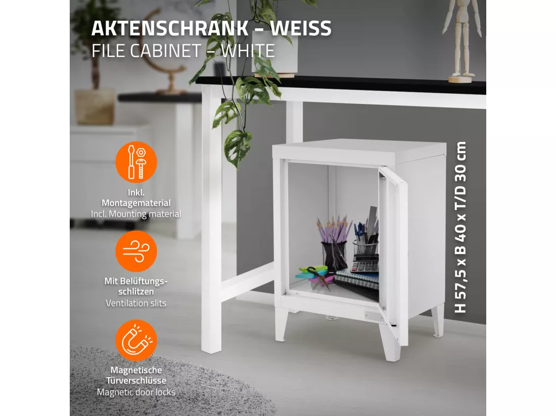 Armoire de classement acier blanc 40x30x57,5 cm table de chevet stockage outils