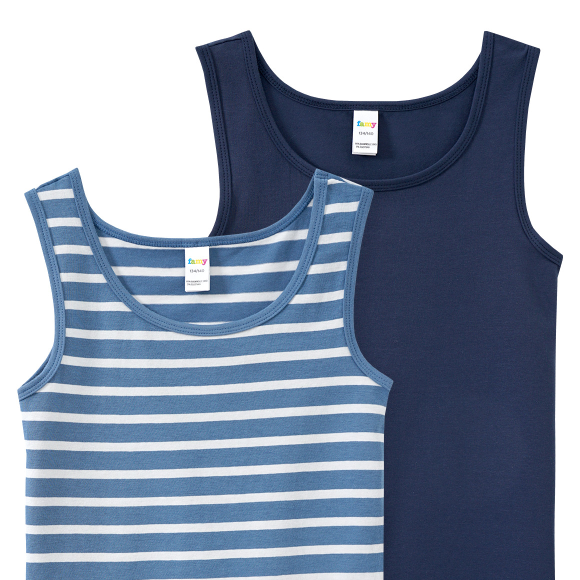 Yigga 2 Jungen Unterhemden mit Bio-Baumwolle blau / dunkelblau