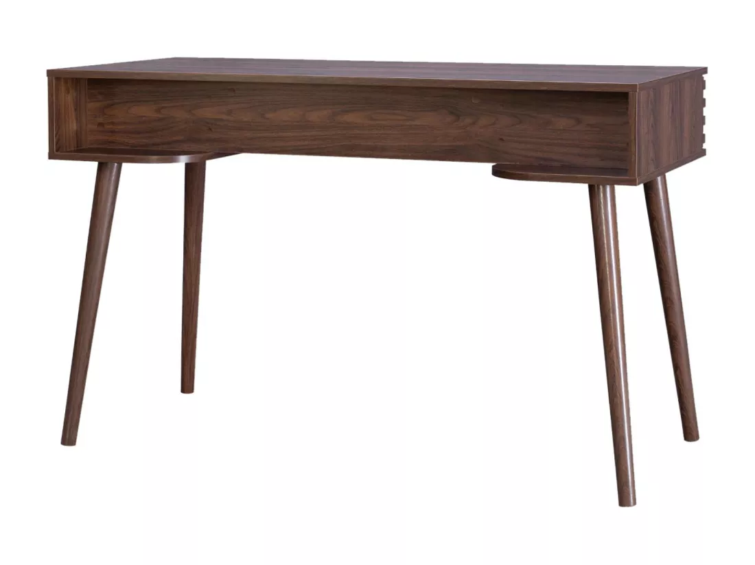 Bureau effet bois 2 tiroirs MADERE noyer. 1 casier. façade rainurées. 120 x 55 x 76.5 cm