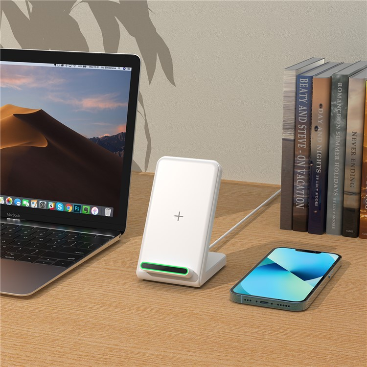 (15W) Qi Wireless Charger Induktionsladegerät Ladestation mit LED - Weiss