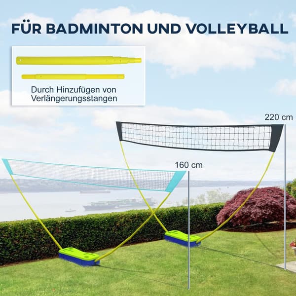 2 I 1 Badmintonsett, Badmintonnett Med Stativ, Volleyballnett, Justerbart, Med Bæreveske, For Innendørs, Utendørs