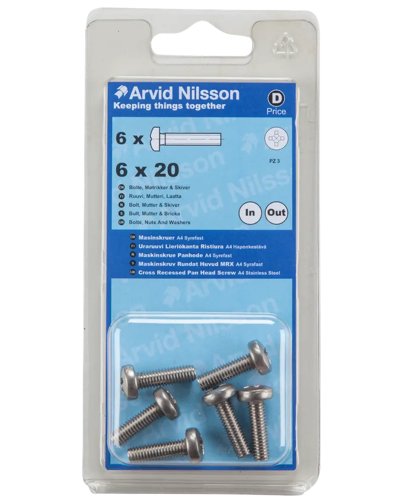 Arvid Nilsson Maskinskrue A4 PH M6 x 20 mm 6-pak