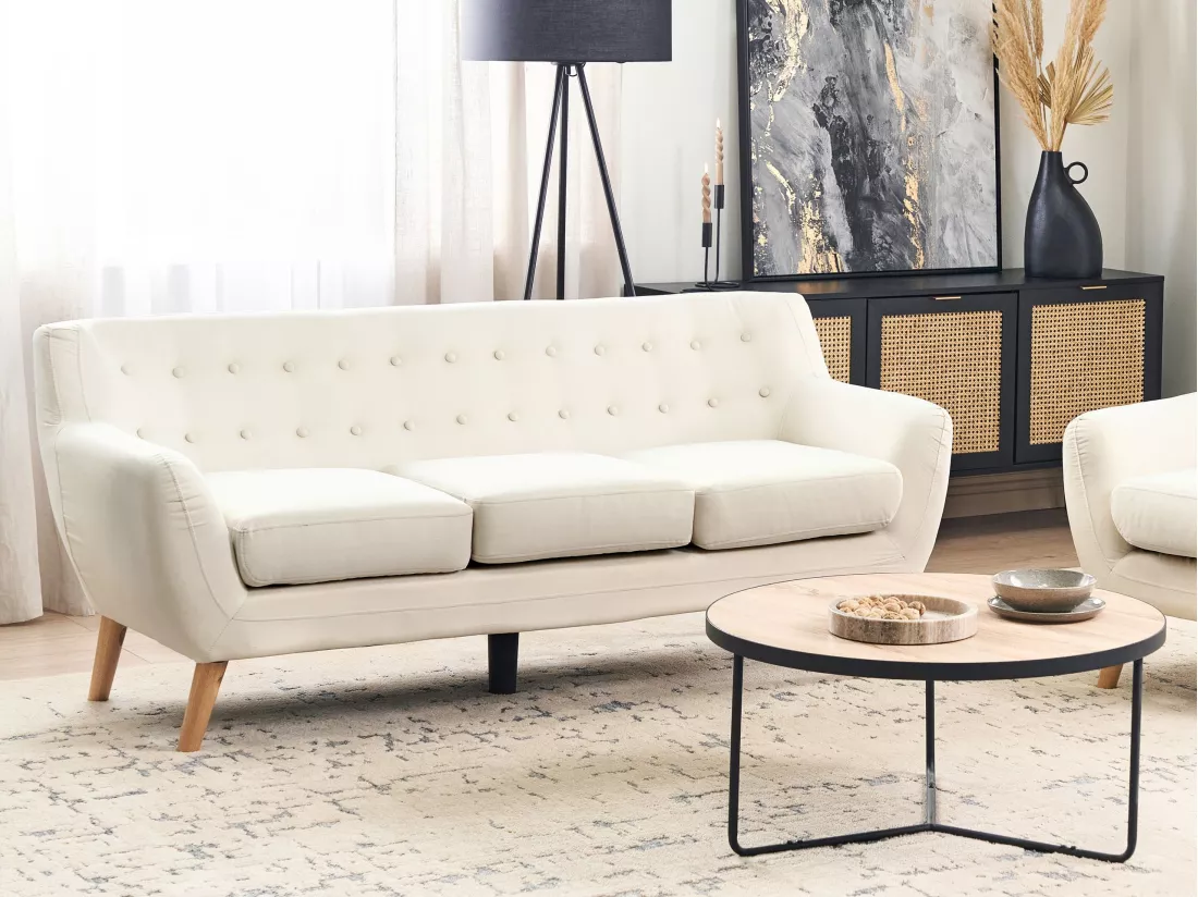 Canapé 3 places en tissu beige clair MOTALA